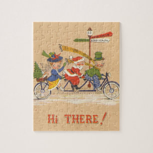 Puzzle Navidad vintage, Santa Claus montando una biciclet