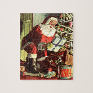 Puzzle Navidad Vintage, Santa Claus Retro con Regalos