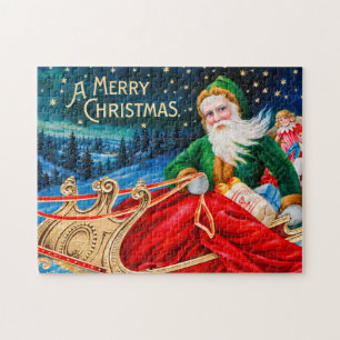 Puzzle Navidad vintage Santa Trineo Noche estrellada