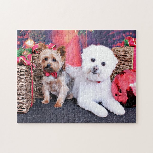 Puzzle Navidad - Yorkie máximo - Bichon Frise Mori (Horizontal)