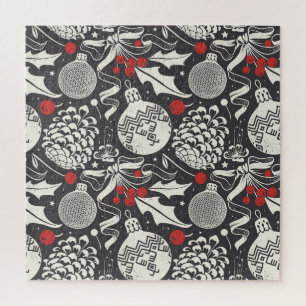 Puzzle Navidades A Mano: Mistletoe Pine Seamless.