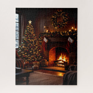 Puzzle Navidades acogedores con chimenea con almacenes y