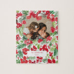 Puzzle Navidades acuarela marco floral Foto<br><div class="desc">Navidades acuarela flor marco tarjeta de foto. Personalízalo y envíelo a sus amigos y familiares</div>