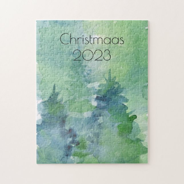 Puzzle Navidades acuarela Pine Trees verde azul (Vertical)