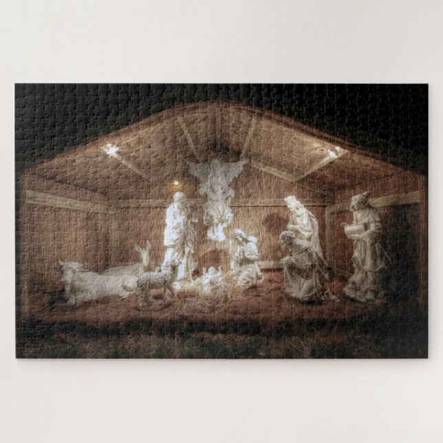Puzzle Navidades Adoran Escena De Jesús Natividad Manger (Horizontal)