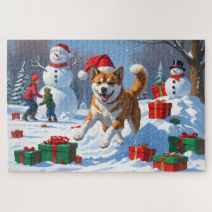 Puzzle Navidades Akita norteamericanos celebran escena de
