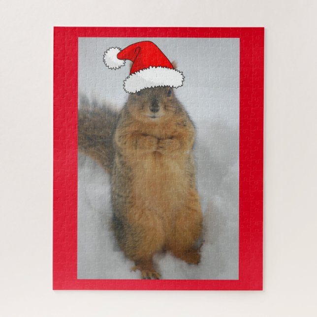 Puzzle Navidades ardilla con Santa Hat (Vertical)