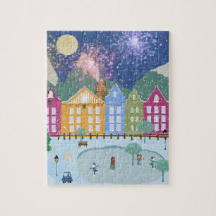 Puzzle Navidades Arte de patinaje sobre hielo en invierno