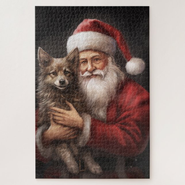 Puzzle Navidades australianos de Kelpie con Santa Claus (Vertical)
