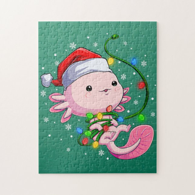Puzzle Navidades Axolotl Santa Hat ilumina la cultura jap (Vertical)