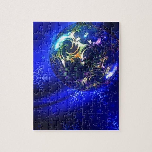 Puzzle Navidades azules eléctricos diseño bauble, persona (Vertical)
