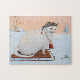 Puzzle Navidades blancos festejan gato en nieve