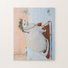 Puzzle Navidades blancos festejan gato en nieve