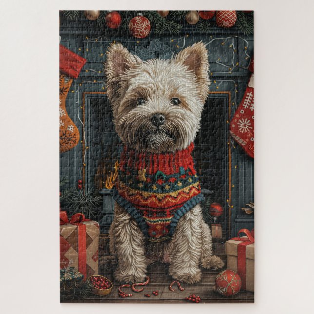 Puzzle Navidades Bouviers Des Flandres Chimenea de regalo (Vertical)