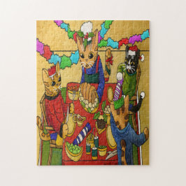 Puzzle Navidades británicos cenan gatos