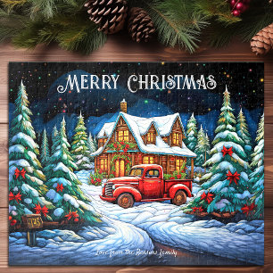 Puzzle Navidades Cabin Snow Pine Forest Feliz Festividad