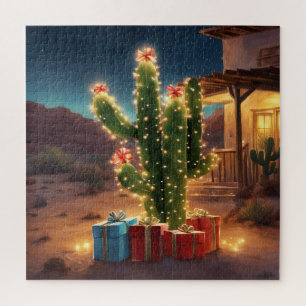 Puzzle Navidades Cactus Con Presentes Delante De Una Casa