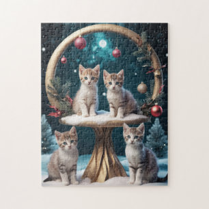 Puzzle Navidades caprichosos gatitos con base de oro