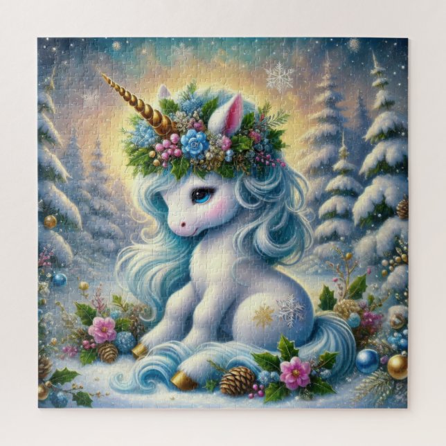 Puzzle Navidades caprichosos unicornio blanco pequeño (Vertical)