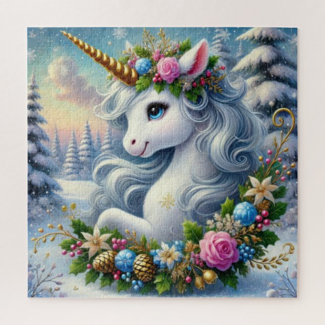 Puzzle Navidades caprichosos unicornio con corona (Vertical)