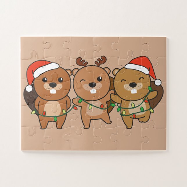 Puzzle Navidades castores Navidades animales adoran Beave (Horizontal)