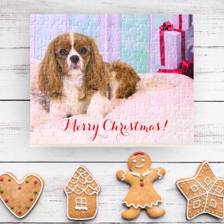 Puzzle Navidades Cavalier King Charles con regalo