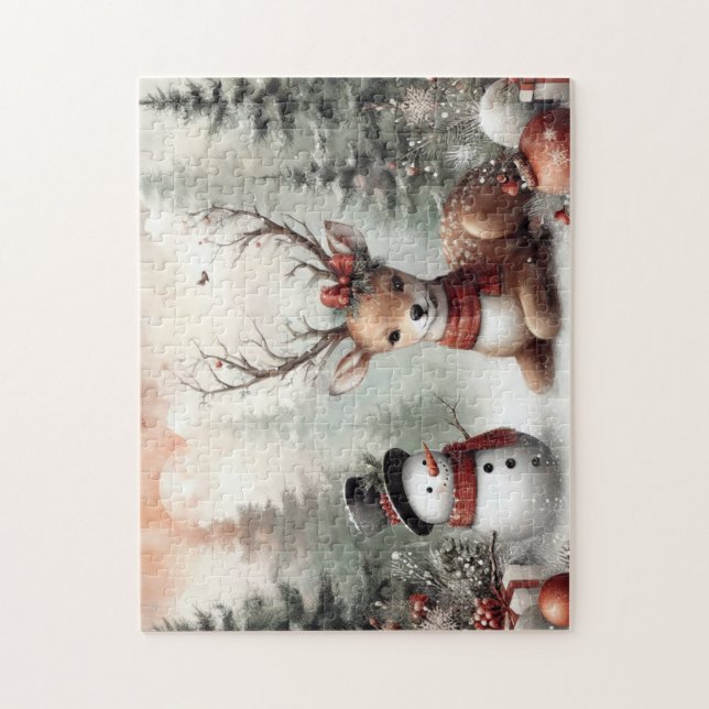 Puzzle Navidades clásicos de los bosques de renos y snowm (Vertical)