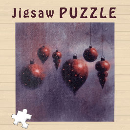 Puzzle Navidades colgando Red Baubles sobre Violet -