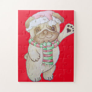 Puzzle navidades con fotos de bowing y waving pug