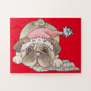 Puzzle navidades con fotos de un lindo juego de pug hacie