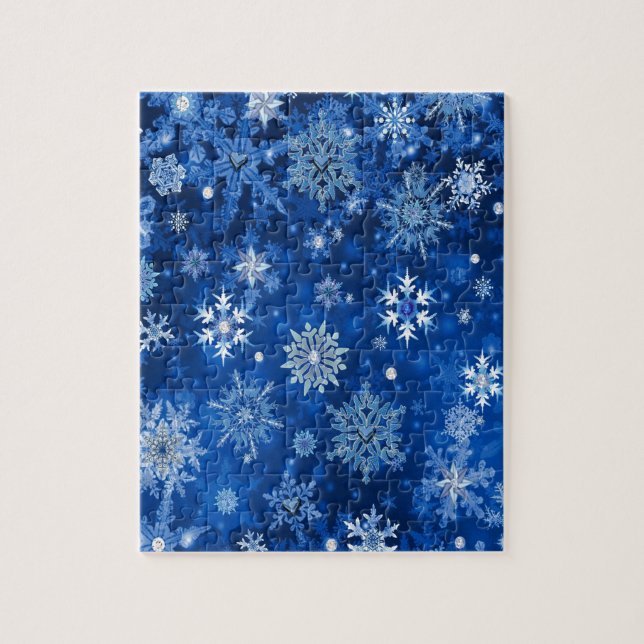 Puzzle Navidades Copos de nieve azules y plateados (Vertical)