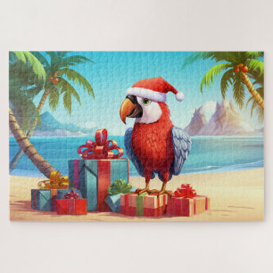 Puzzle Navidades Cute Santa Parrot Tropical Beach
