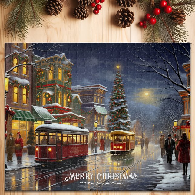 Puzzle Navidades de 1940 Festividades clásicas retro (Christmas 1940 Town Classic Retro Vintage Holiday Jigsaw Puzzle)