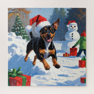 Puzzle Navidades de Affenpinscher en escena de nieve fest