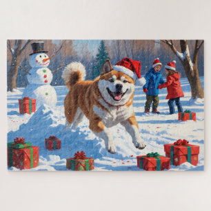 Puzzle Navidades de Akita en la escena de la nieve festiv