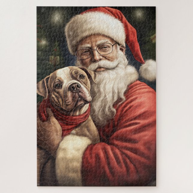 Puzzle Navidades de American Staffordshire con Santa Clau (Vertical)