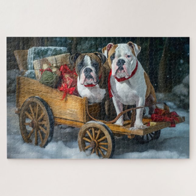 Puzzle Navidades de American Staffordshire Snowy Sleigh (Horizontal)