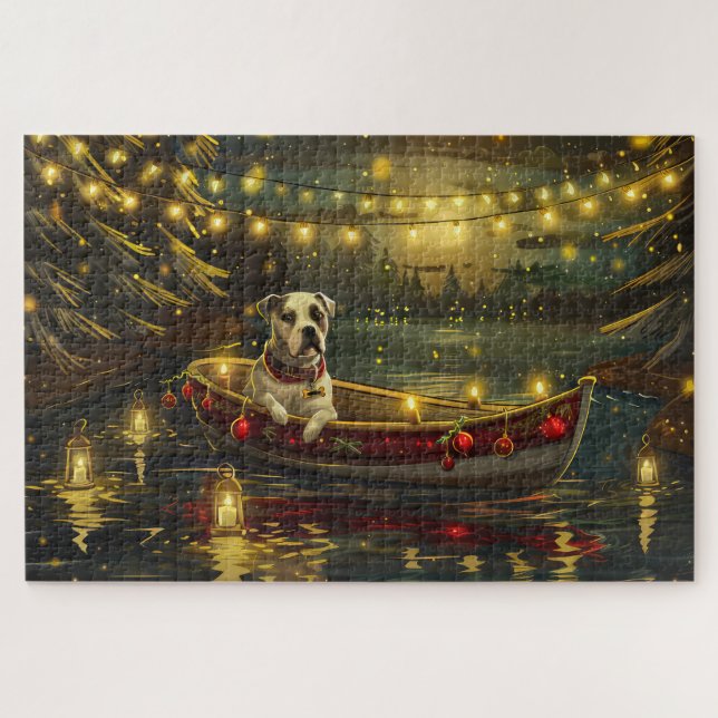 Puzzle Navidades de American Staffordshire Voyage festivo (Horizontal)