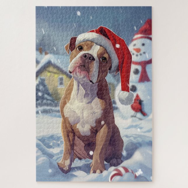 Puzzle Navidades de American Staffordshire Winter Wonderl (Vertical)