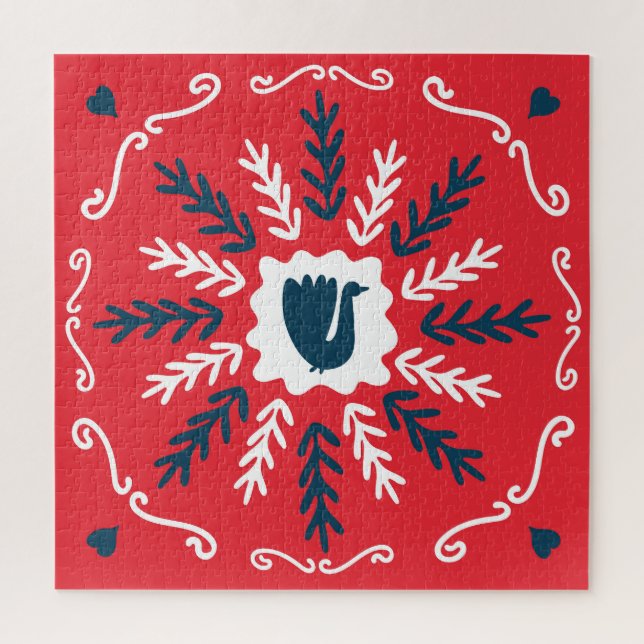 Puzzle Navidades de arte Folk Doodle Tile (Vertical)