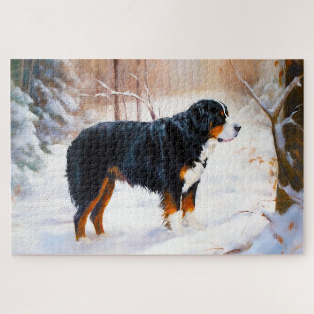 Puzzle Navidades de Bernese Mountain Let It Snow (Horizontal)