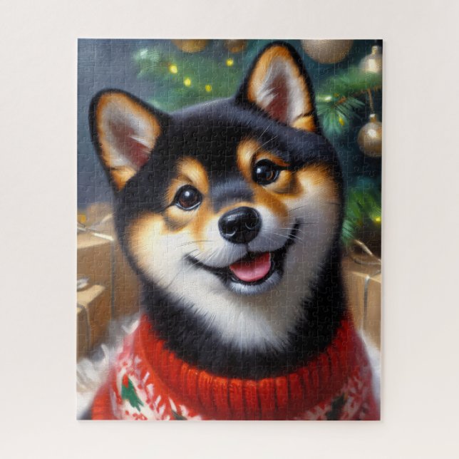 Puzzle Navidades de Black and Tan Shiba Inu (Vertical)