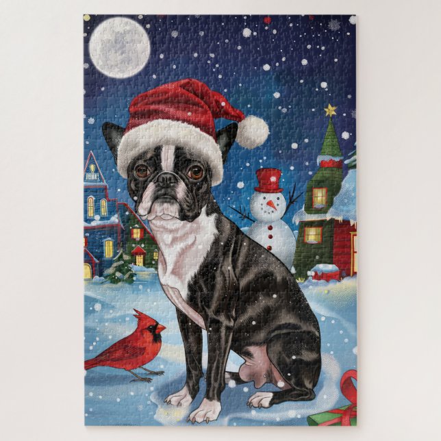 Puzzle Navidades de Boston Terrier Dog Winter Wonderland (Vertical)