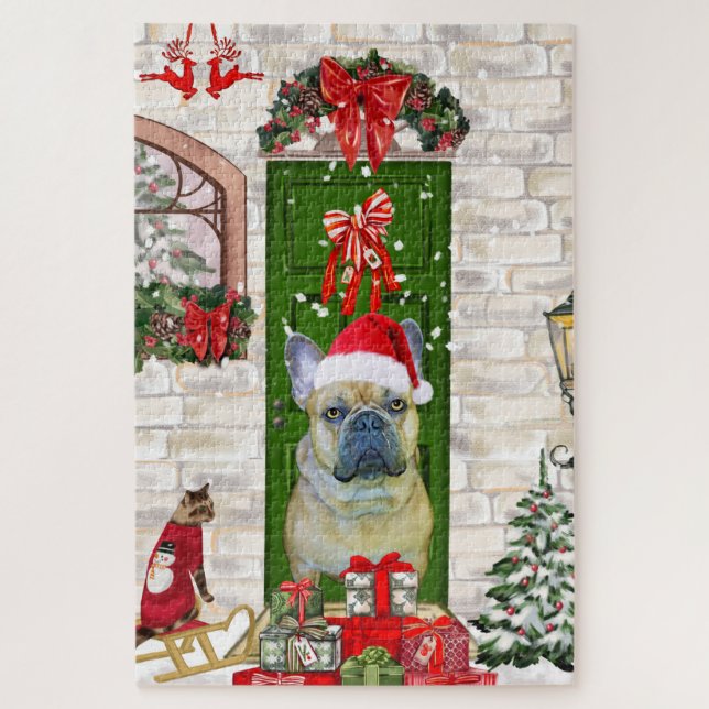 Puzzle Navidades de Bulldog de Francia (Vertical)