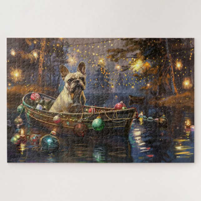Puzzle Navidades de Bulldog de Francia disfrutan de un vi (Horizontal)