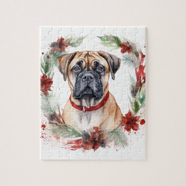 Puzzle Navidades de bullmastiff Wreath Festimes Pup (Vertical)