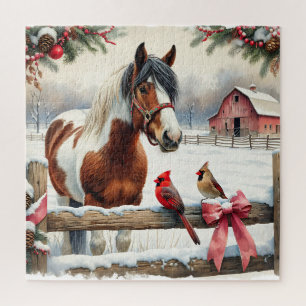 Puzzle Navidades de caballos y cardenales de Pinto