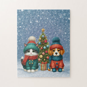 Puzzle Navidades de cachorro y gatito