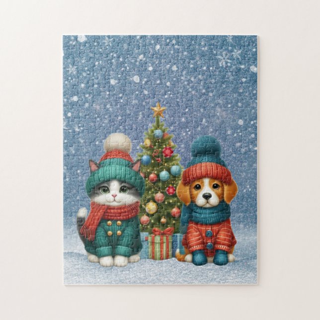 Puzzle Navidades de cachorro y gatito (Vertical)
