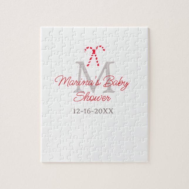 Puzzle Navidades de caña de caramelo para bebés monograma (Vertical)